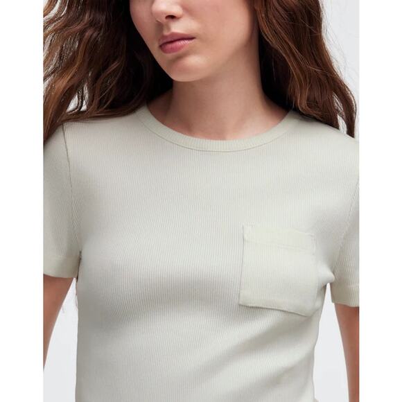 NWT Madewell Garment-Dyed Ribbed Crewneck Pocket Tee Vintage Ivory Size XXS - Picture 4 of 9